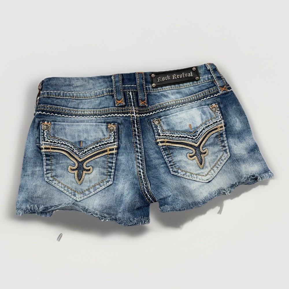 Rock Revival Cut Off Mini Jean Shorts 28 Raw Hem Donna Embroidered‎ Fringe Y2K